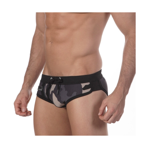 【M2W】 Grey Camo Split Swim Brief (4923-81)
