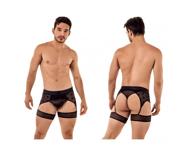 [CandyMan] Stars Gaterbelt Thongs Black (99402)